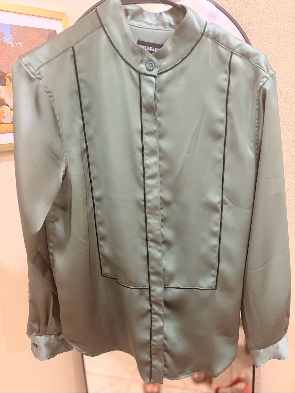 Wildfang Green Empower Long Sleeve Tuxedo Button-Up